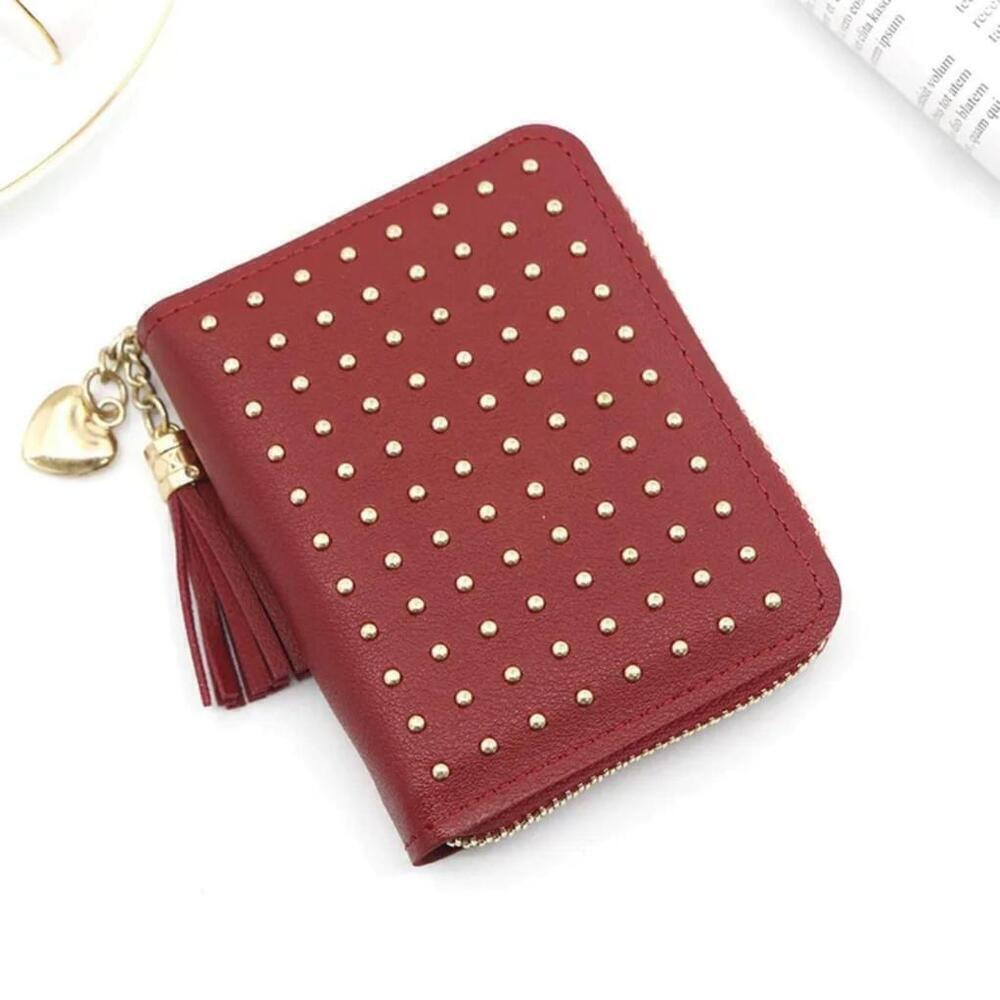 Studded Women's Zipper Wallet In Red